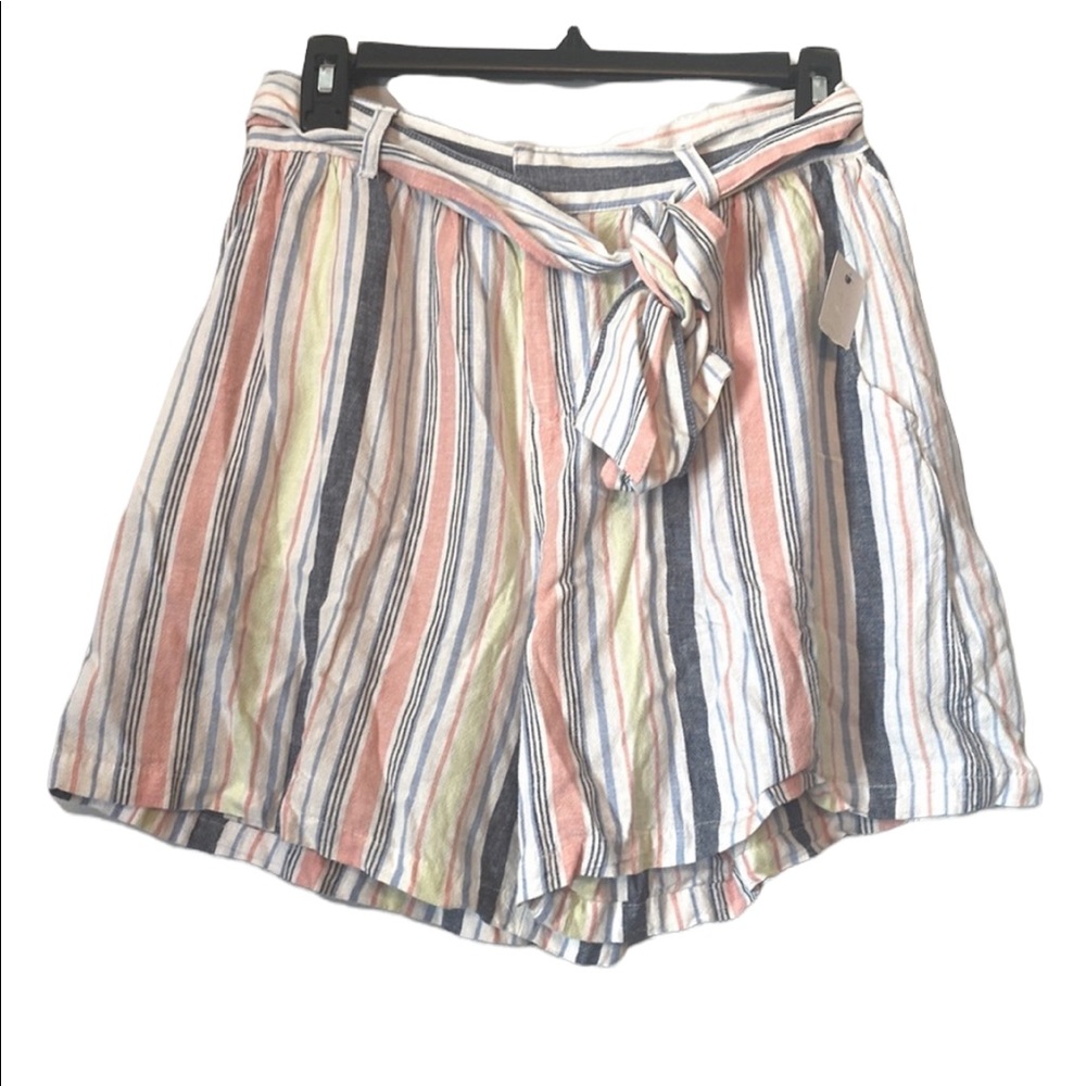 Habitual Peach and Gray Striped Linen Shorts